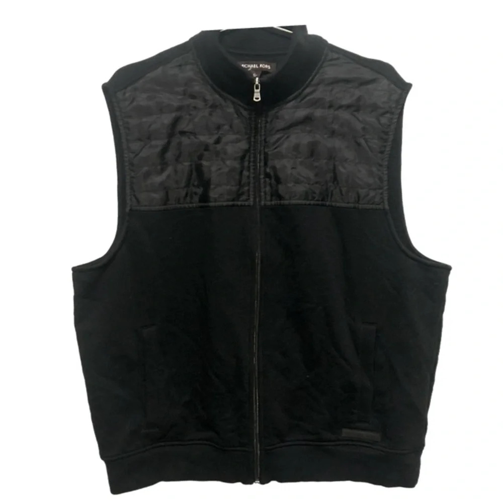 Michael Kors Mens Mixed Up Media Full-Zipper Mock Neck Cotton Black Vest XL